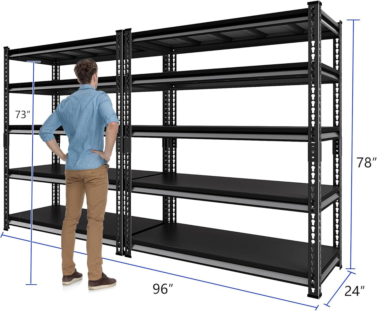 48" W Garage Shelving Heavy Duty, 3000LBS Loads Shelving Units and Storage Racks, 5-Tier Metal Garage Storage Shelves, Industrial Utility Shelf,48" Wx24 Dx78 H，2 Pack