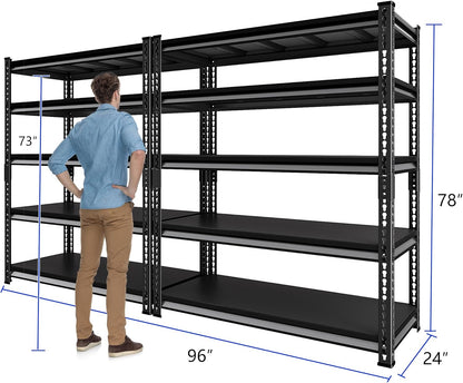 48" W Garage Shelving Heavy Duty, 3000LBS Loads Shelving Units and Storage Racks, 5-Tier Metal Garage Storage Shelves, Industrial Utility Shelf,48" Wx24 Dx78 H，2 Pack