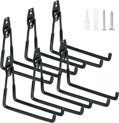 WMK 7.3'' Heavy Duty Garage Hooks, 6 Pack Wall Mount Garage Storage Hooks for Hanging Bike, Ladder, Tools - 100LB Load Capacity, Triple-Welded, PVC Coated (Black)