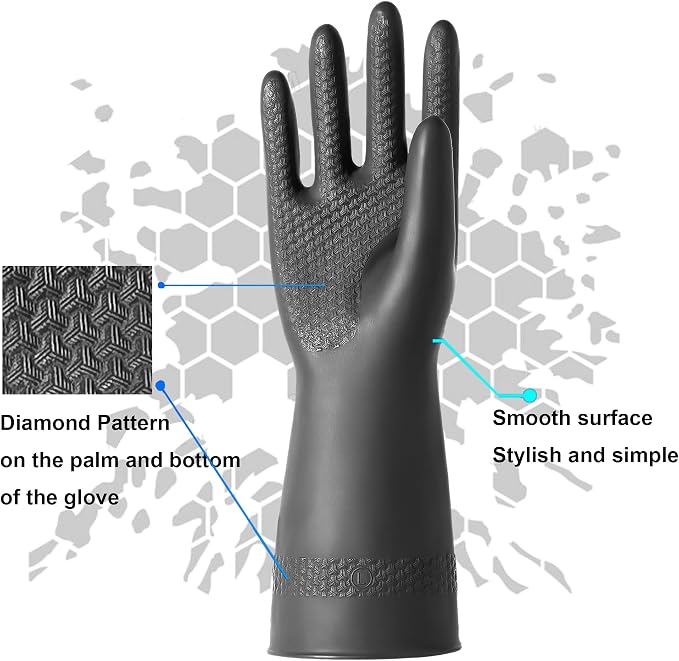 Chemical Resistant Latex Gloves,Cleaning Protective Safety Work Heavy Duty Rubber Gloves, S-M-L-XL Size, Black 1 Pair