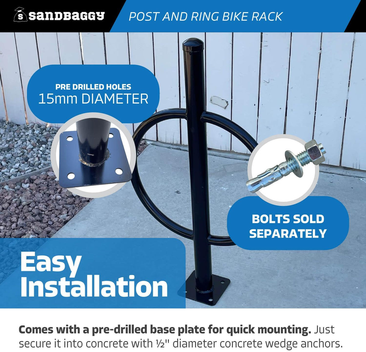 Sandbaggy Commercial Bike Racks - Galvanized Steel - Anti-Theft Design - In Ground, Apartments, Sidewalks, Industrial