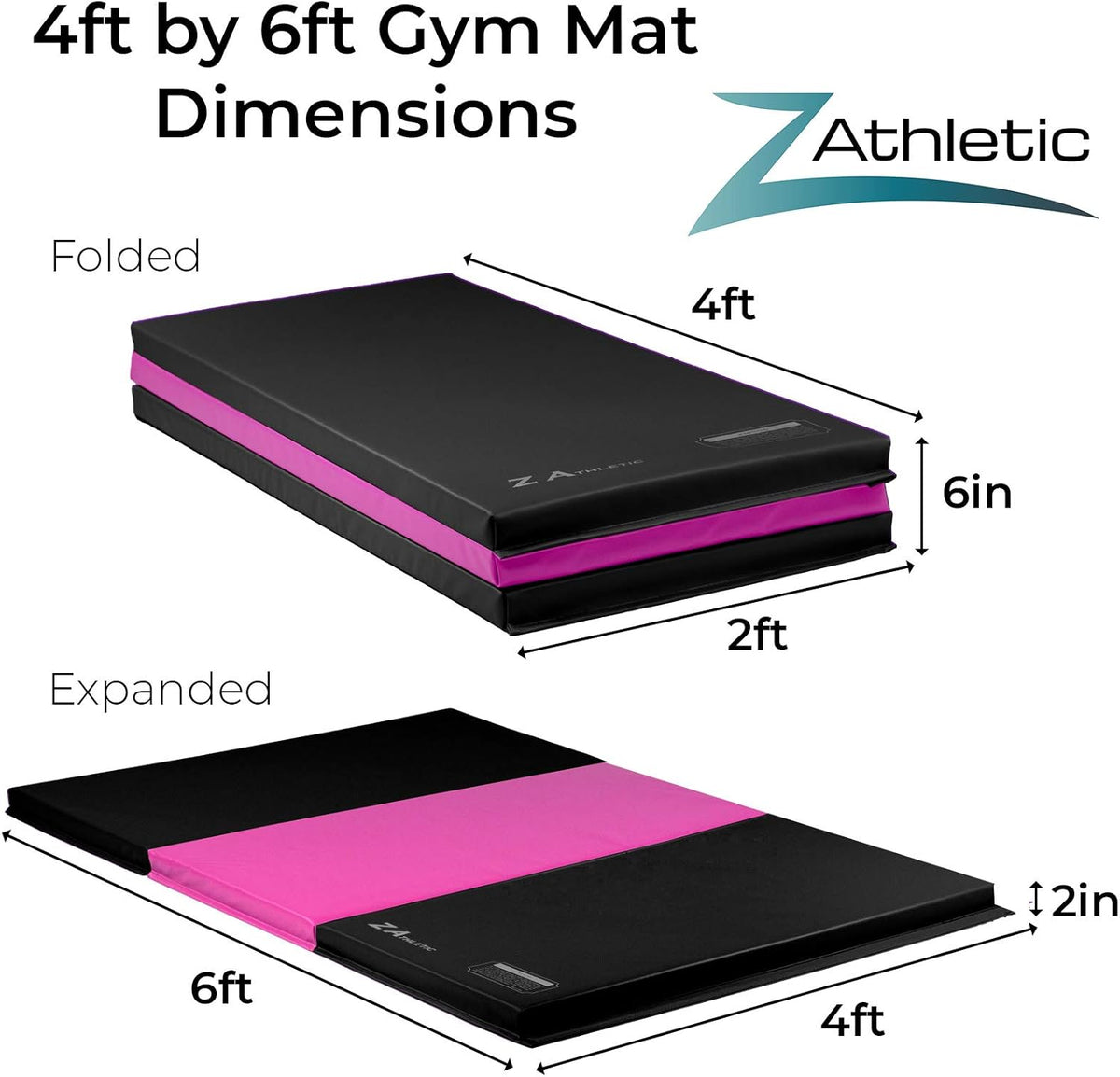 Z Athletic Folding Mat for Gymnastics, Tumbling, Cheerleading, and More, 4 Ft x 6 Ft x 2 In