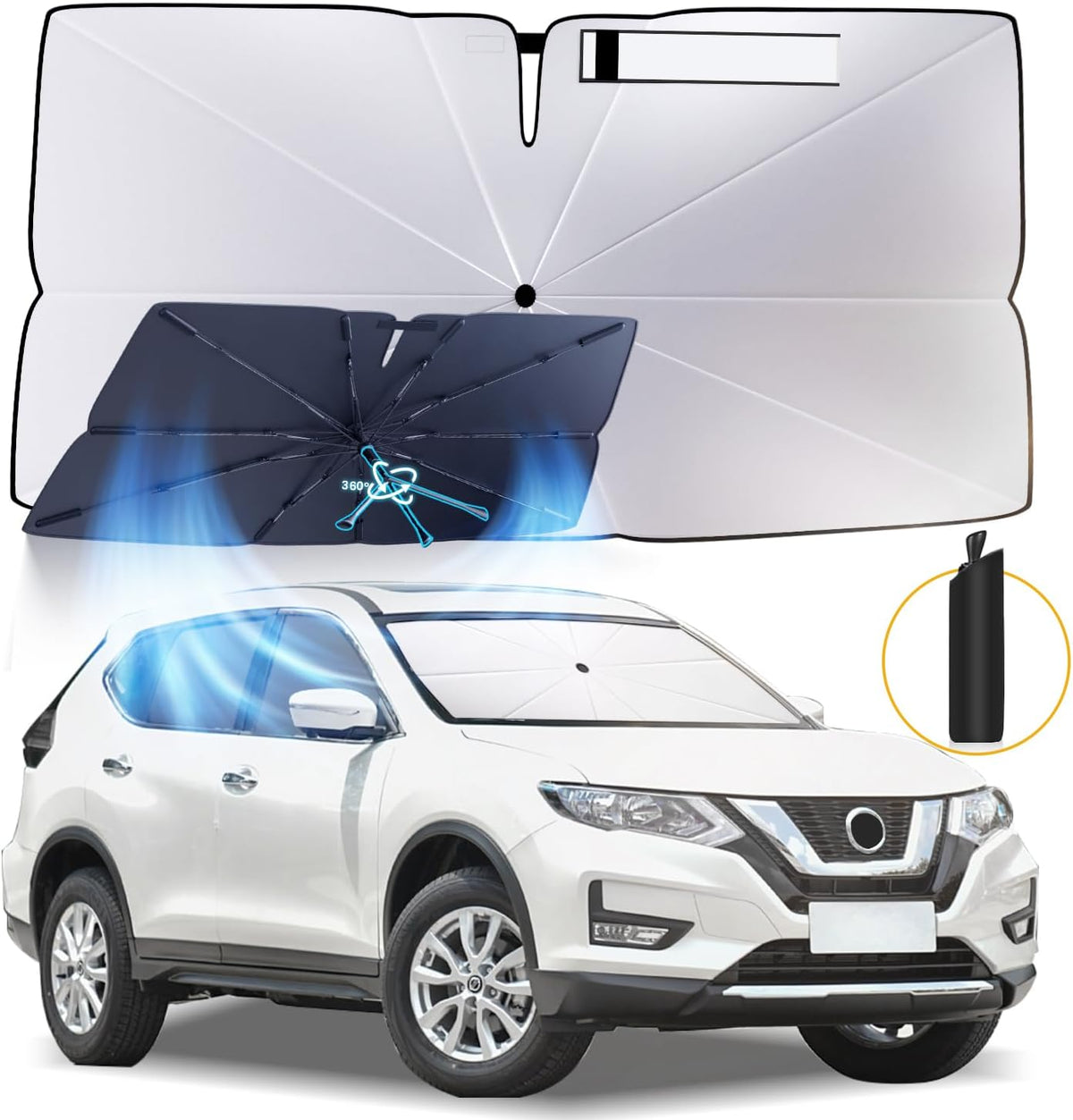 Windshield Sun Shade Umbrella: for Nissan Rogue/Rogue Platinum 2021 2022 2023 2024 2025 - Front Car Window Shades - Rogue-2021-2025 Foldable Sunshades Block UV Keep Cool