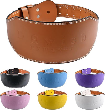 Leather Gym Fitness Belt, 4" & 6" Padded Lumbar Back Support, 10 Adjustable Holes for Weightlifting Powerlifting Bodybuilding Deadlift Squat Workout Strength Training