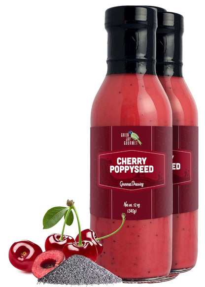 Green Jay Gourmet Cherry Poppyseed Salad Dressing – Sweet & Tangy with Real Cherries – Handcrafted in USA – Perfect for Salads, Marinades & Glazes – 2 x 12 Ounces