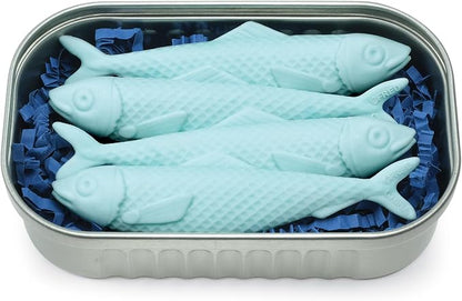 Genuine Fred Sardine ERASERS, Set of 4 Fish-Shaped Erasers, Quality Materials, Fun Desk Accessory, Packed in Charming, Well-Designed Sardine Tin, Perfect for School, Home, Office, and Gifts