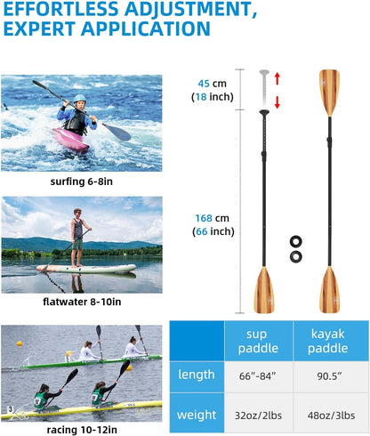 OCEANBROAD SUP Paddle - Adjustable Stand-Up Paddle for Paddleboard Kayak, Adjustable Aluminum Alloy Shaft with Reinforced Nylon Blades