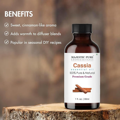 Majestic Pure Essential Oil with Glass Dropper - 100% Pure and Natural - Essential Oils for Diffuser, Aromatherapy, Soap and Candle Making, Cassia Essential Oil, Cassia Oil, 1 Fl Oz