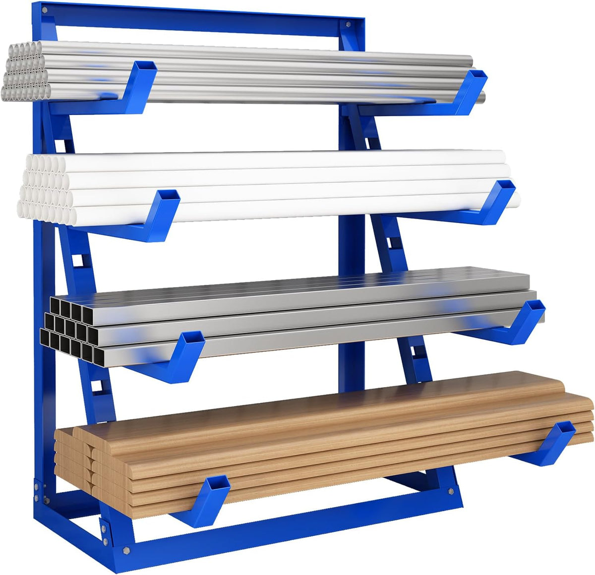 Heavy Duty Steel Horizontal Storage Rack with 4-Level Lumber Organizer Shelf Pipe Organizer Support Rack For Supermarket，Garage, Basement, Pantry, Workshop, 24''L x 60-7/8''H x 48-3/8''W
