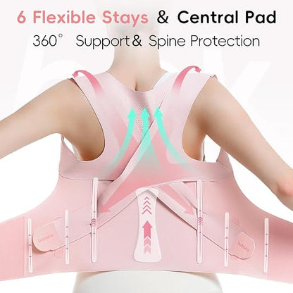 babaka Posture Corrector for Women, Invisible Lightweight Adjustable Back Brace for Upper and Lower Back Pain Relief, Hunchback, Hump, Scoliosis, Thoracic, Spine Corrector Under Clothes (Pink, Small, Waist: 25''-30'')