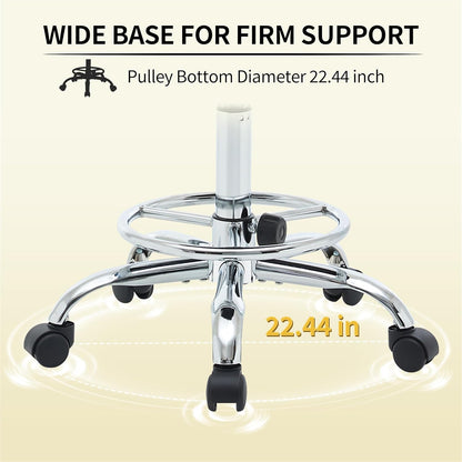 Rolling Stool with Back,Adjustable Height Foot Rest Rolling Salon Chair 19.5’’-26.6’’,Black Ergonomic Stool (Black)