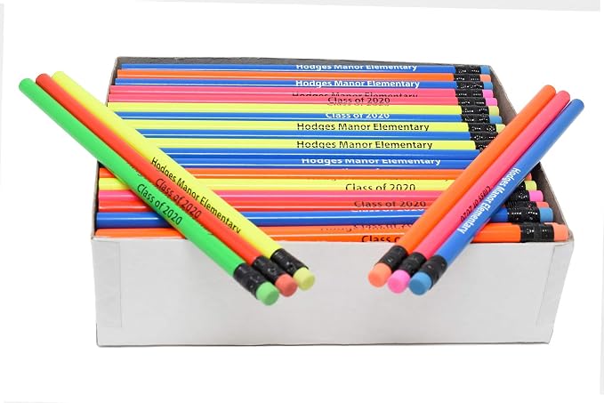 Pencil Guy Promotional Personalized Imprinted Yellow Neon Round Pencils 144 to a box. 6 colors to choose from