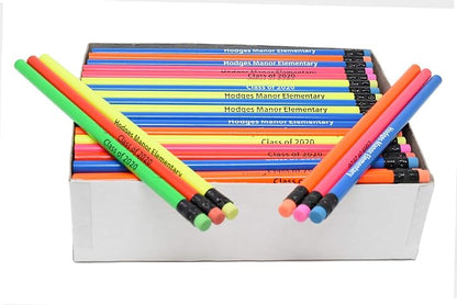 Pencil Guy Promotional Personalized Imprinted Yellow Neon Round Pencils 144 to a box. 6 colors to choose from