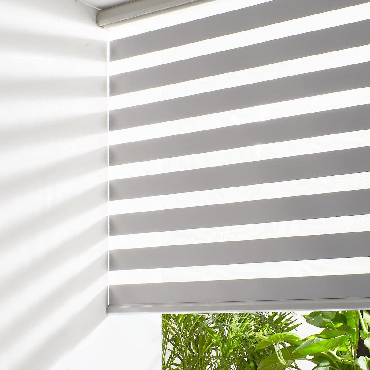 Persilux Cordless Zebra Blinds for Windows (58" W X 72" H, Grey) Free-Stop Roller Windows Shades Dual Layer Light Control for Day and Night, Light Filtering Sheer Shades for Home