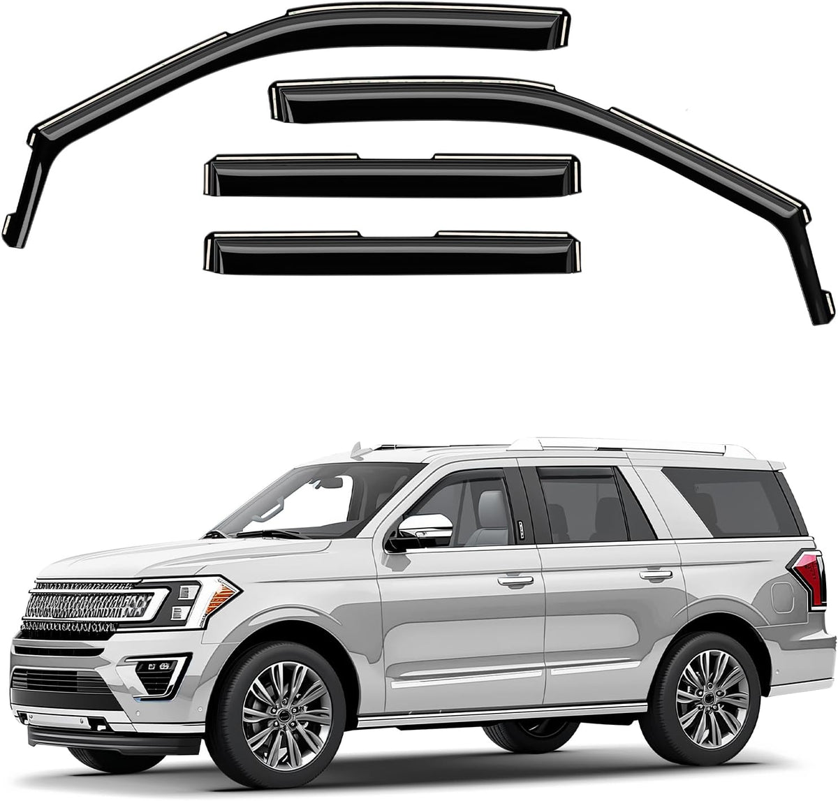 Window Deflectors Smoke Tinted in-Channel Side Window Vent Visor Deflectors Rain Guards Compatible with Expedition 2018-2024 - 4pcs. GW0182