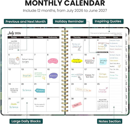 Planner 2026-2027, Academic Year Monthly & Weekly Planner Caledndar, July 2026 - June 2027, Hardcover Large Planning Agenda Book with Tabs for School Office Supplies, 8.5" x 11" - Verdant Whispers