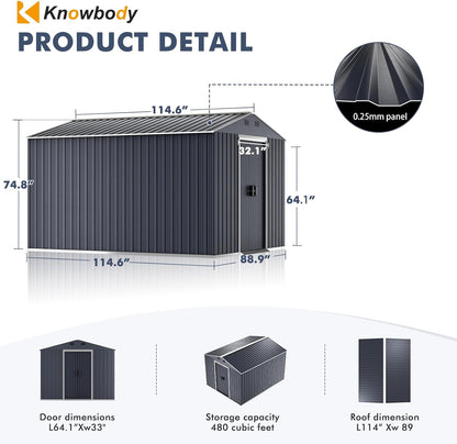 Metal Shed 8x10x6 FT - Steel Tool Storage with Sliding Door and Air Vents - Outdoor Bike Sheds for Garden, Backyard, Patio - Utility Storage Solution