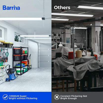 Barrina BS84 LED Shop Light for Garage, 10000LM, 84W, 4FT, 6500K Linkable Light Fixture for Workshop, Basement, Hanging or Flush Mount, Heat Dissipation with Pull Chain Switch, ETL,1 Pack