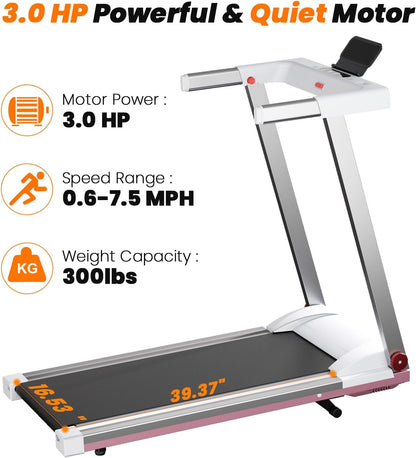 Treadmills for Home, 4-in-1 Foldable Treadmill with Incline, 300 LBS Capacity Running Treadmills for Home Small Spaces with Handles, 3.0 HP Folding Treadmill with Smart APP