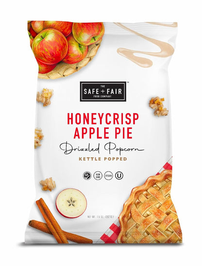 Safe + Fair Plant-Based Gourmet Apple Pie Flavored Popcorn - Honeycrisp Apple Pie Drizzled Kettle Corn Popcorn - Non-GMO + Gluten-Free Snacks,5.5oz