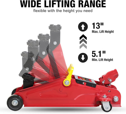 BIG RED TAM82012-1 Torin Low Profile Hydraulic Trolley Service/Floor Jack with Blow Mold Carrying Storage Case, 2 Ton (4,000 lb) Capacity, Red