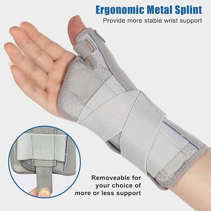 Carpal Tunnel Wrist Brace with Thumb Support, Thumb Brace Spica Splint for De Quervains Tenosynovitis, Tendonitis, Trigger Thumb Splint Wrist Support for Men Women - Right Hand,Gray,S/M