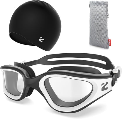 ZIONOR G1 Lite Swim Goggles with Swim Cap Comfortable Anti-fog Swimming Goggles Cap Set for Adult Men Women