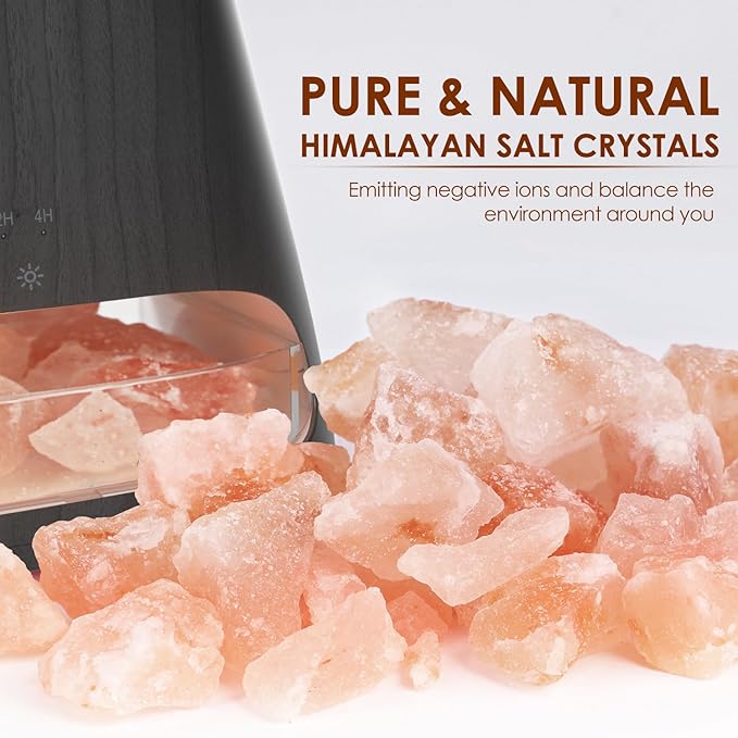 SALKING 2-in-1 Himalayan Salt Lamp & Ultrasonic Essential Oil Diffuser, Aromatherapy Diffuser Cool Mist Humidifier, Salt Therapy Lamp, Ambient Glow, 150ml (Black Wooden Grain)