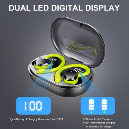 Wireless Earbuds Sport Bluetooth Headphones 5.4, 2025 Bluetooth Earbuds 4 HD Mic, Over-Ear Buds with Earhooks ENC Noise Canceling Earphones, 48Hrs Stereo, IP7 Waterproof Headset for Workout/Running