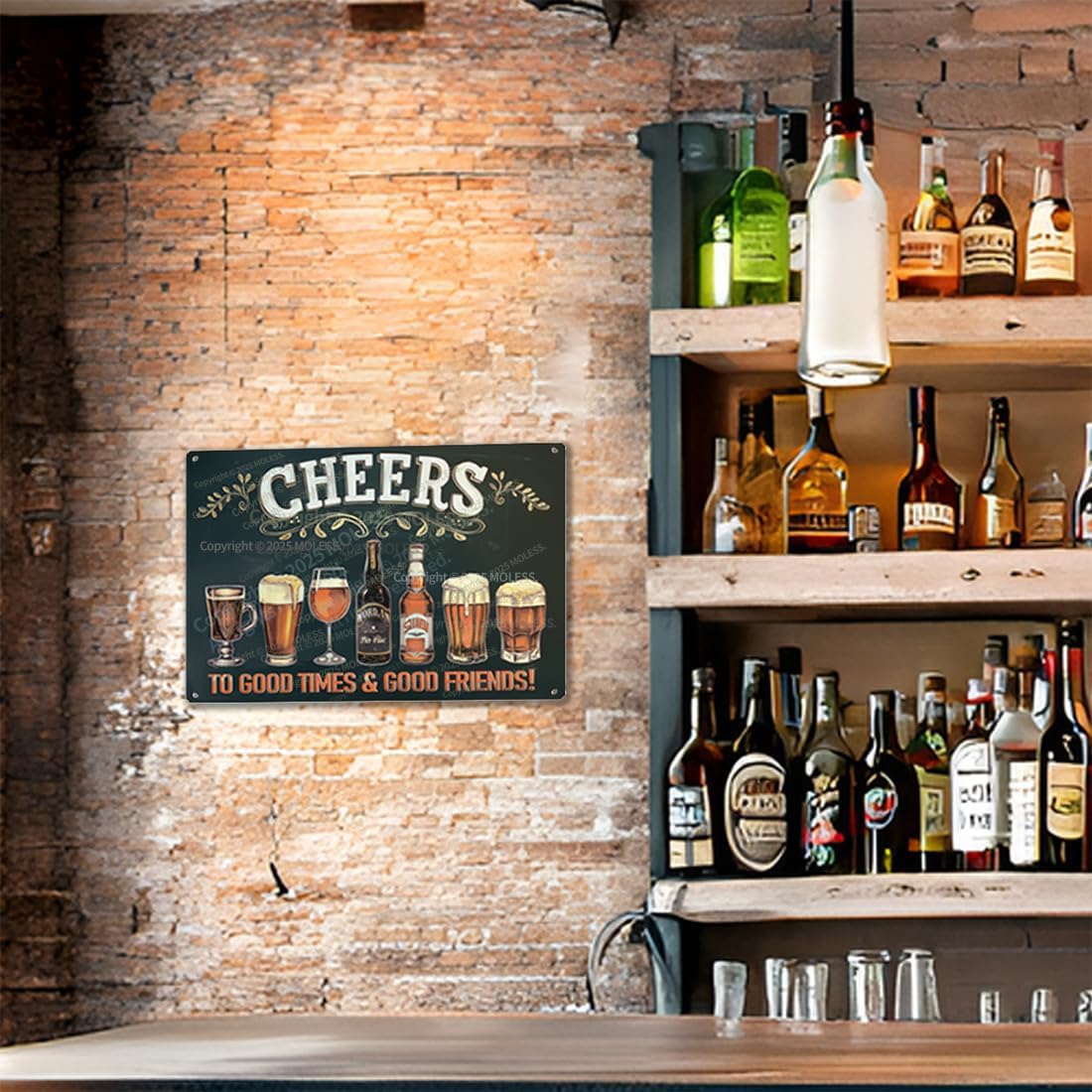 "Cheers to Good Times" Vintage Bar Sign or Man Cave Decor – 12x8″ Durable Metal Beer Signs Wall Decorations for Home Bar/Basement/Garage/Mancave, 2346