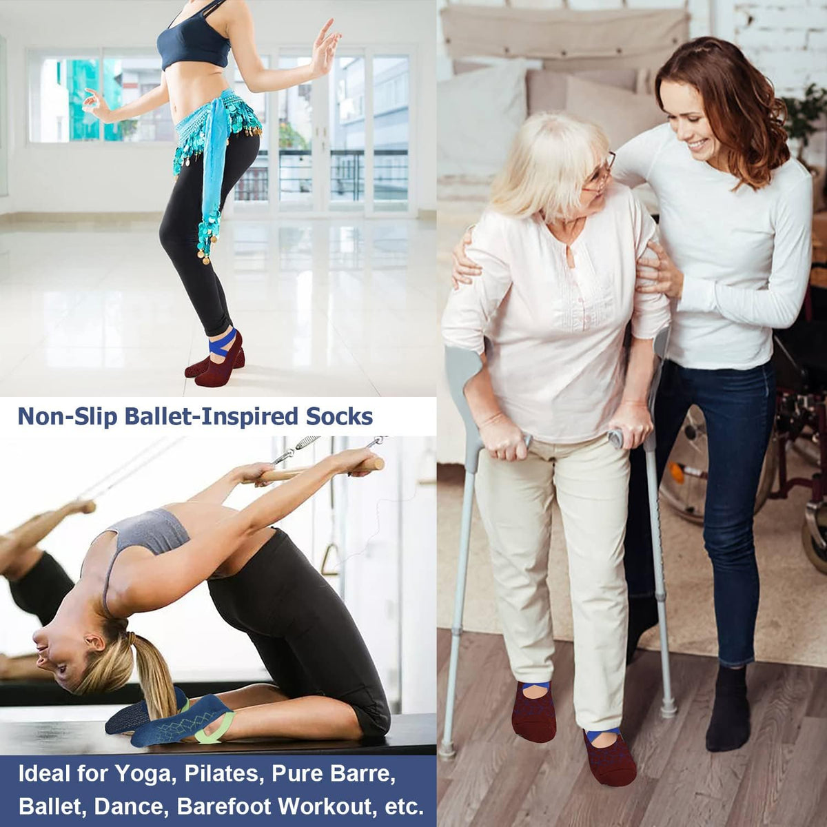 Ozaiic Yoga Socks for Women Non-Slip Grips & Straps, Ideal for Pilates, Pure Barre, Ballet, Dance, Barefoot Workout