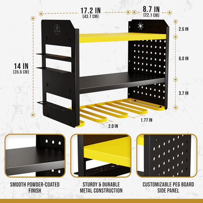 Power Tool Organizer Wall Mount - 3-Tier Heavy-Duty Metal Hand Tool Storage Rack, Utility Racks, Drill Holder, PegBoard Side, & More - Garage Storage Cordless Tool Organizer (Yellow)