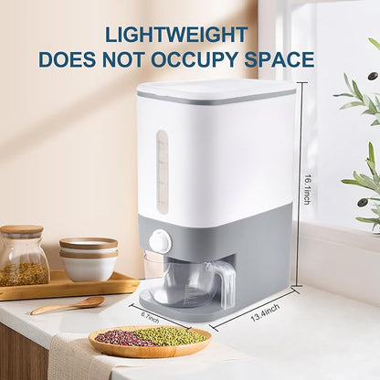 Rubtlamp 22.5-25 Lbs Gray Rice Dispenser, Rice Container with Lid, Rice Storage Container with Measuring Cup, Food Dispenser Rice Container, Storage Container for Cereal, Household Rice Bucket