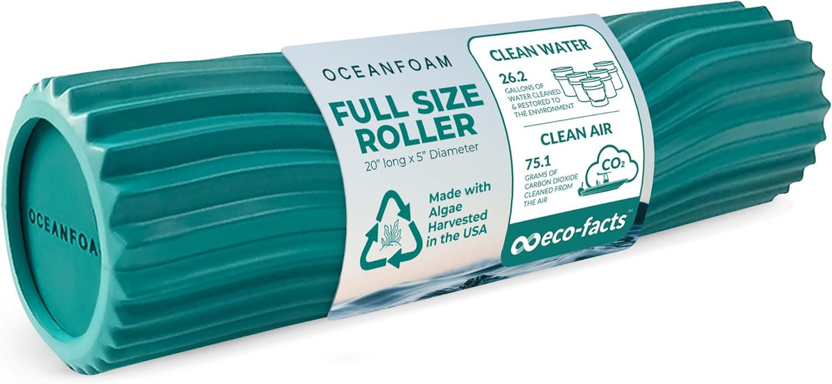 Oceanfoam Tidal Roller - Jade - Muscle Massage Foam Roller for Back Pain & Stretching - Firm and Ergonomic Wide Wave Textured - Yoga, Athletics, & Wellness - Full Size, 20" x 5"