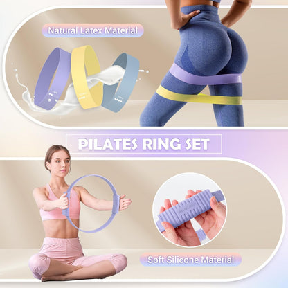 Pilates Essentials Kit for Women, 13.5" Pilates Ring and Ball Set with Resistance Bands for Home Workouts, Portable Pilates Kit with Bag & Training Poster for Full Body Exercise