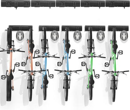 VEVOR Bike Storage Rack, 6 Bike Racks and 5 Helmets Hooks, Wall Mount Bike Storage Hanger, Home & Garage Organizer, Customizable for Various Bike Sizes, Adjustable Holder, Holds Up to 300 lbs, 85-inch