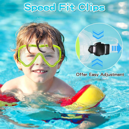 Kids Swim Goggles with Nose Cover, Snorkel Diving Mask Anti-Fog Anti-UV, Snorkeling Gear Swimming Goggles for Kids 3-14 2PCS
