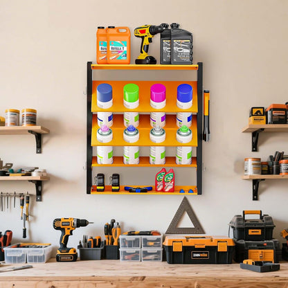 Spray Can Holder, Wall Mount Spray Paint Can Holder, Spray Can Rack with 8 Can Holes & 2 Shelf, Heavy Duty Paint Bottle Organizer for Garage, Home, Shop