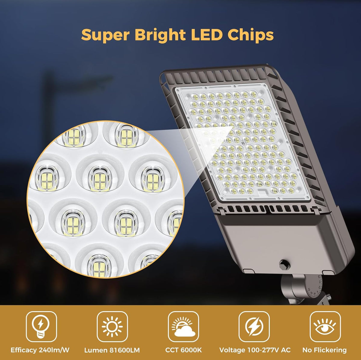 340W LED Parking lot Light Commercial Area Oudoor Lighting Street Light with Dusk to Dawn Photocell 61200Lm(180LM/W) 6000K IP65 Waterproof 100-277V for Driverway, Parking Lot 9 Pack