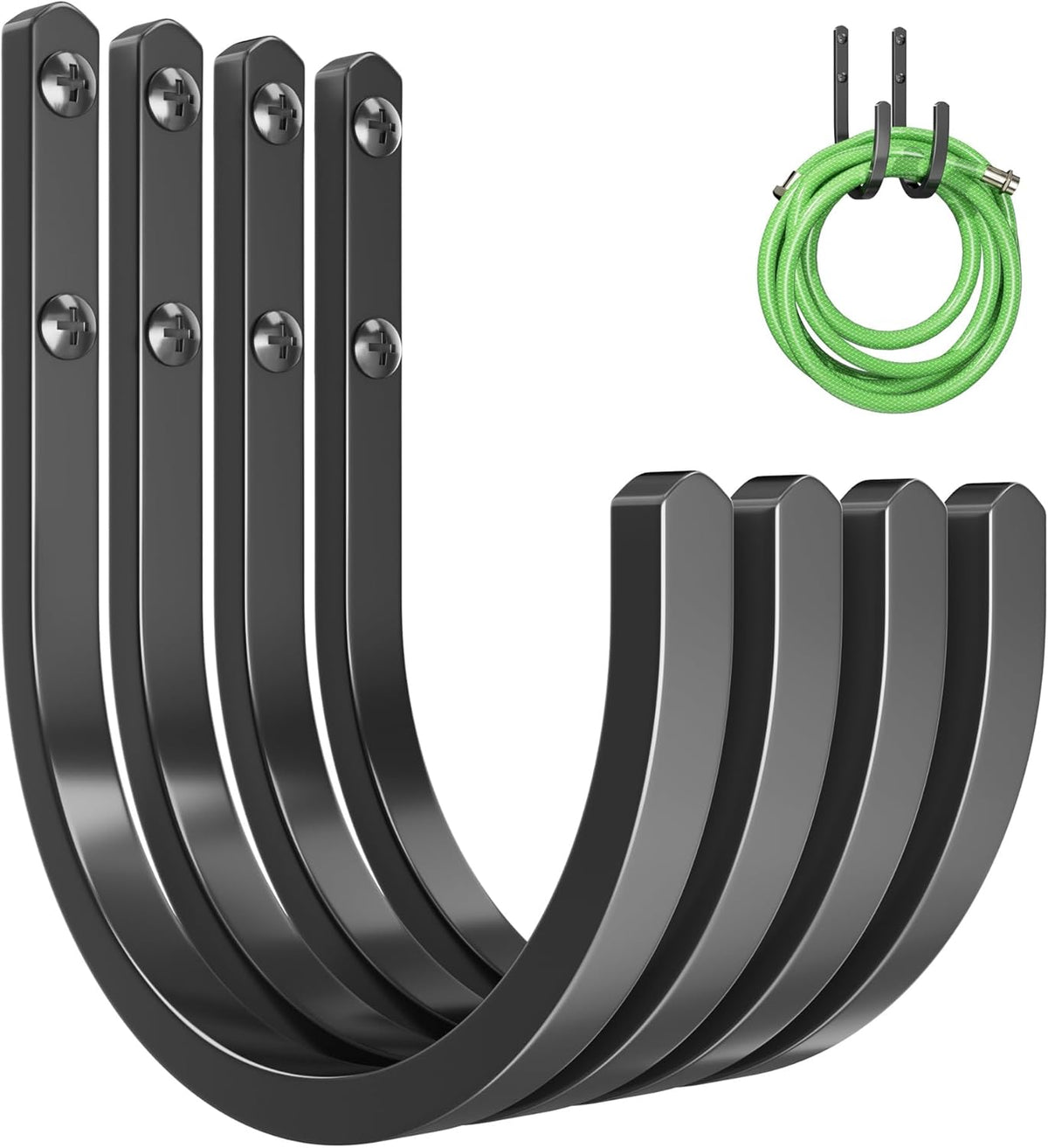 Garden Hose Holder Wall Mount - Aluminum Hose Hanger for Outside, Durable Wall-Mounted Hose Holder for Garden & Outdoor Use（4 Hooks）