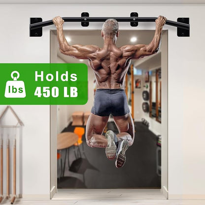 SELEWARE 32"/36" Wall Mount Pull Up Bar Joist Mount Chin Up Bar for Doorway | Heavy Duty Steel Construction Support 450 lb, w/Resistance Band Hooks, Fits 32"/36" Wall Studs for Home Gym Strength Training