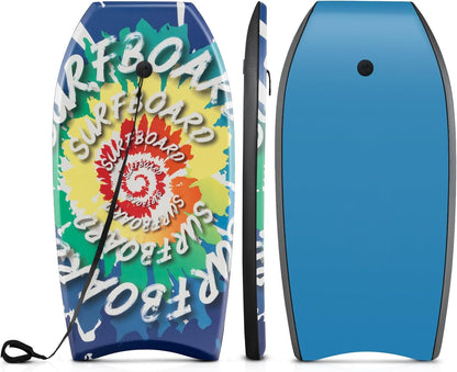 Goplus 41''/37''/33'' Lightweight Body Board for Beach, Surf Board with EPS Core, XPE Deck, HDPE Slick Bottom, Wrist Leash, Bodyboard for Kids Adults Surfing