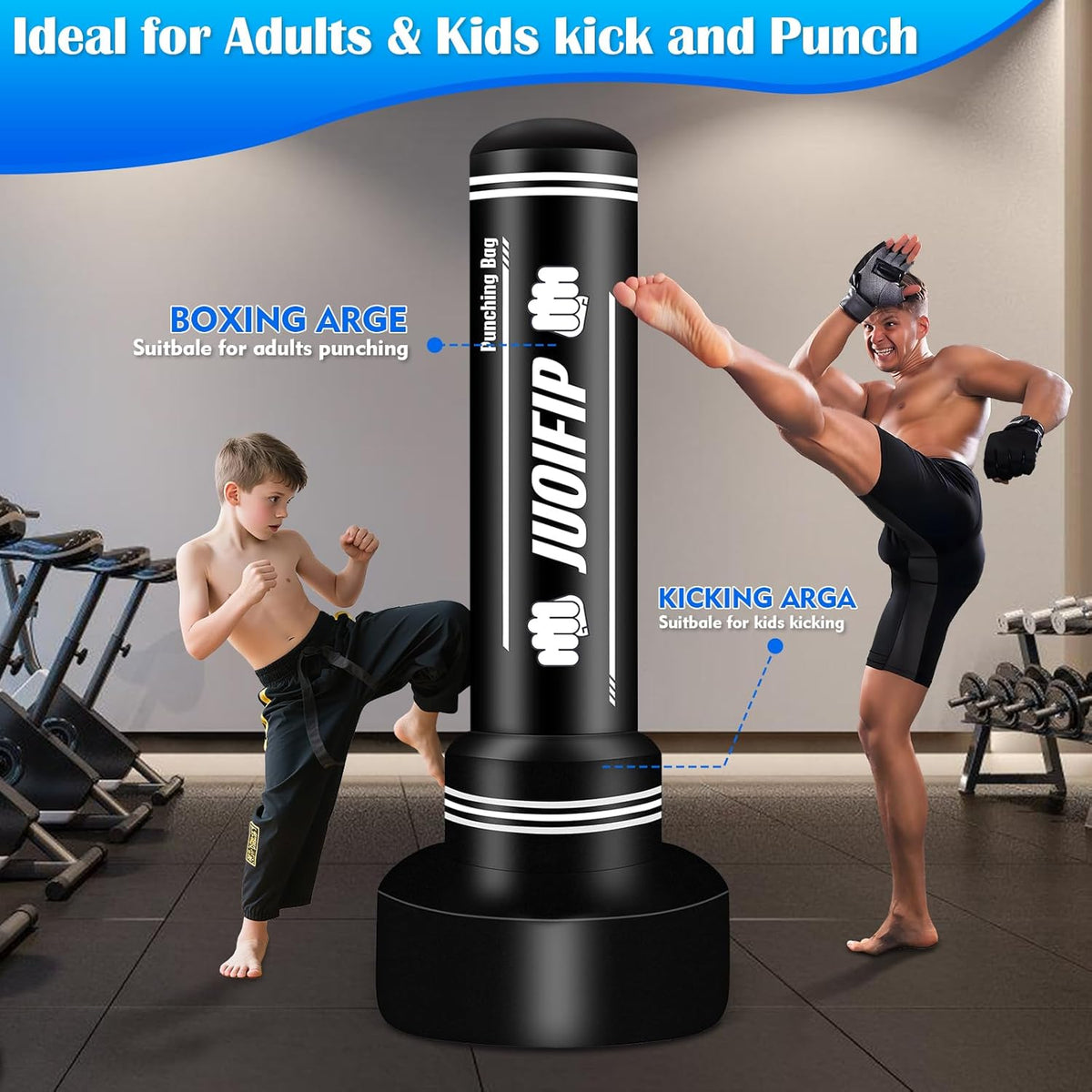 Freestanding Punching Bag with Stand, Men Standing Kickboxing Bag, Heavy Boxing for Adult Teens, Suitable for MMA Dummy Karate Home Gym Training Equipment （Excludes Gloves and Pumps）