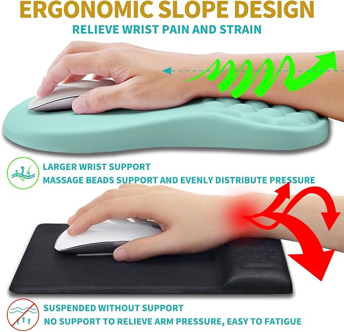 Hokafenle 2 in 1 Ergonomic Mouse Pad Wrist Support & Wrist Rest for Computer Keyboard Set, with Relieve Carpal Tunnel Pain Massage Bulge and Full Memory Gel Design (2In1 Set, Light Blue)