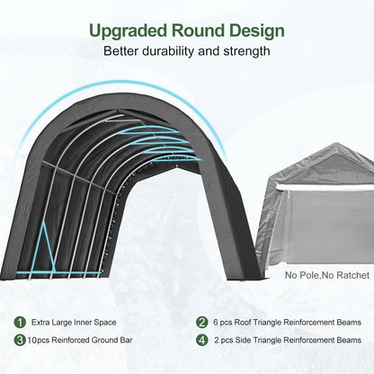 Carport 12x20 ft Heavy Duty, All-Season Waterproof UV Protected Outdoor Car Ports w/Reinforced Metal Frame Roll-up Ventilated Doors,Portable Garage Car Shelter for Boat Truck Motorcycle Yacht