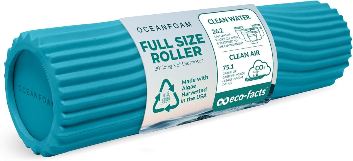 Oceanfoam Tidal Roller - Miami Blue - Muscle Massage Foam Roller for Back Pain & Stretching - Firm and Ergonomic Wide Wave Textured - Yoga, Athletics, & Wellness - Full Size, 20" x 5"