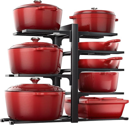 ORDORA Pots and Pans Organizer Rack for Cabinet, 15.83" Height 8-Tier Heavy Duty 120LBS Pot Pan Organizer under Cabinet Adjustable for Dutch Oven, Cast-iron Pan, Heavy Skillets Griddles, Shallow Pot