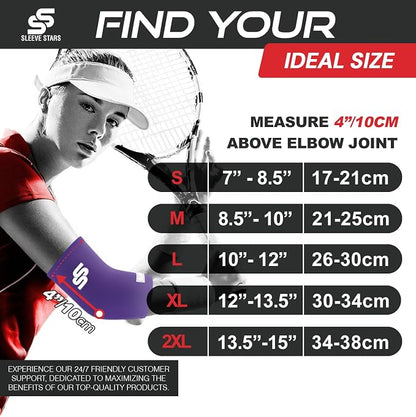 Sleeve Stars Elbow Sleeve for Pain Relief & Protection - Elbow Compression Sleeve for Women & Men - Supportive Elbow Brace for Tendonitis, Recovery & Ideal for Sports, Work