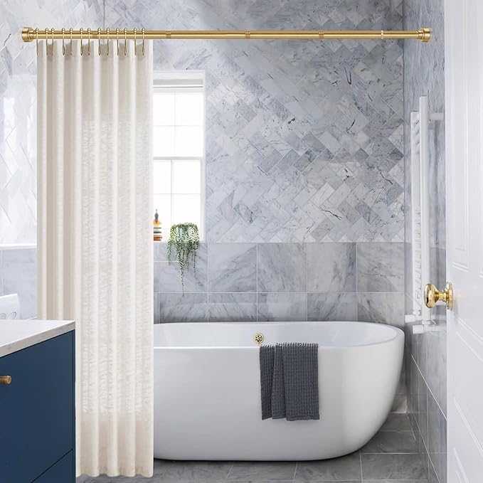 YNL Tension Shower Curtain Rod 34-66 Inch, Adjustable Spring Tension Curtain Rod No Drilling, Non-Slip, Never Rust, Stainless Steel, for Small Window Laundry Door Entryway, Gold