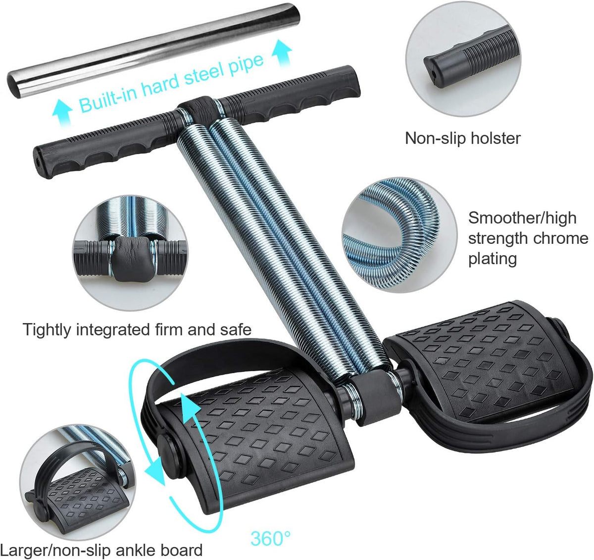 Elastic Sit Up Equipment, Pull Rope Dual Spring Tension Foot Pedal Sit Up Equipment for Abdominal, Leg Exerciser Tummy Trimmer Sport Fitness Slimming Training Bodybuilding at Home Gym